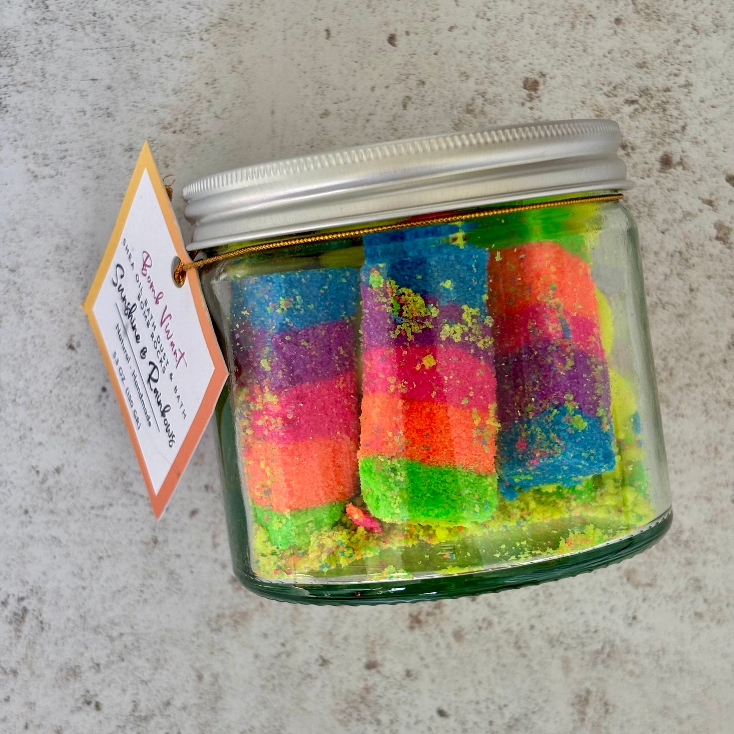 Handmade natural neon rainbow bath bomb rocks fizz