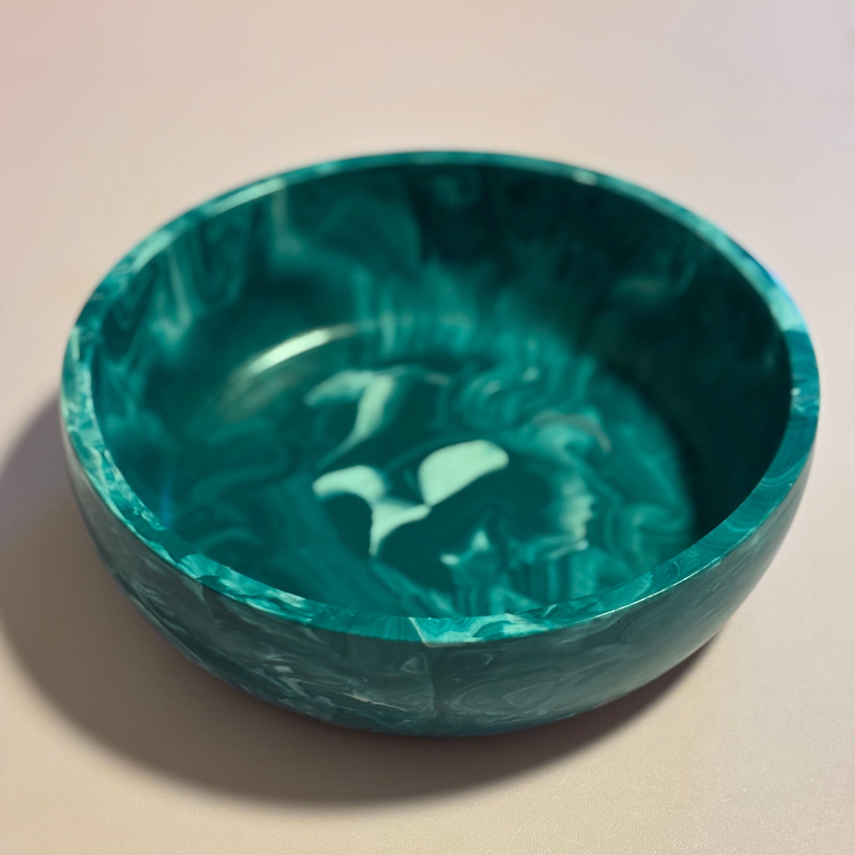 Hand-marbled, custom made jesmonite green bowl