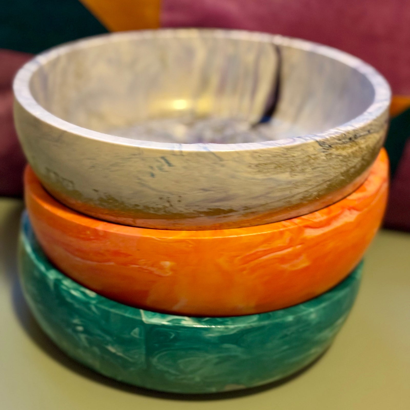 Hand-marbled, custom made jesmonite bowls