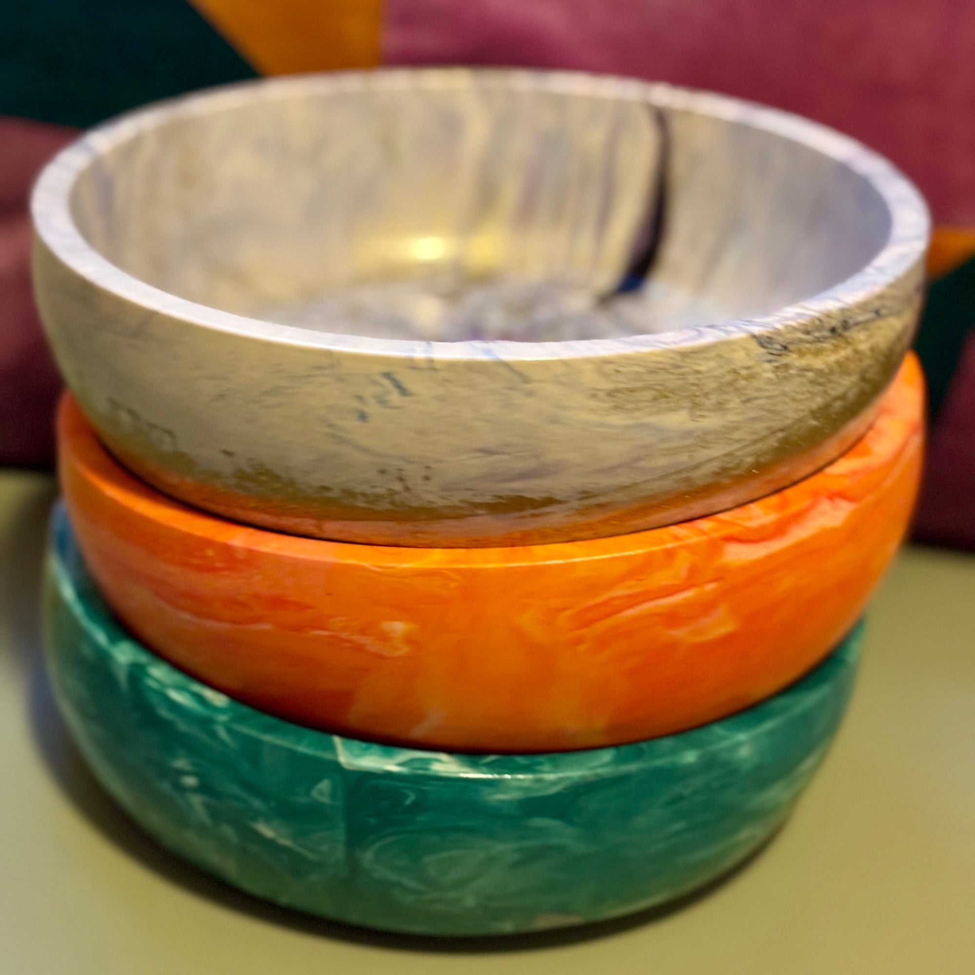 Hand-marbled, custom made jesmonite bowls
