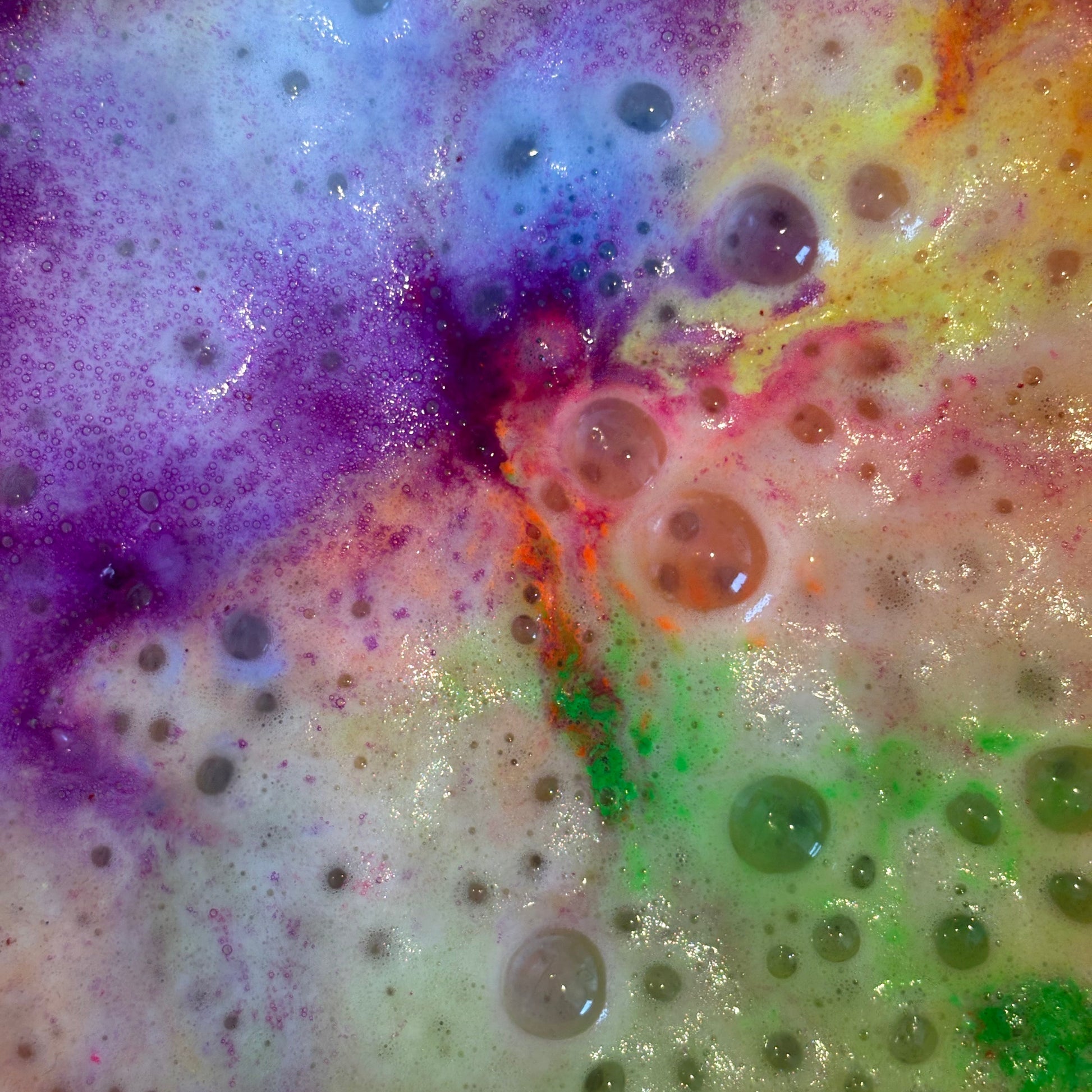 Handmade natural neon rainbow bath bomb rocks fizz