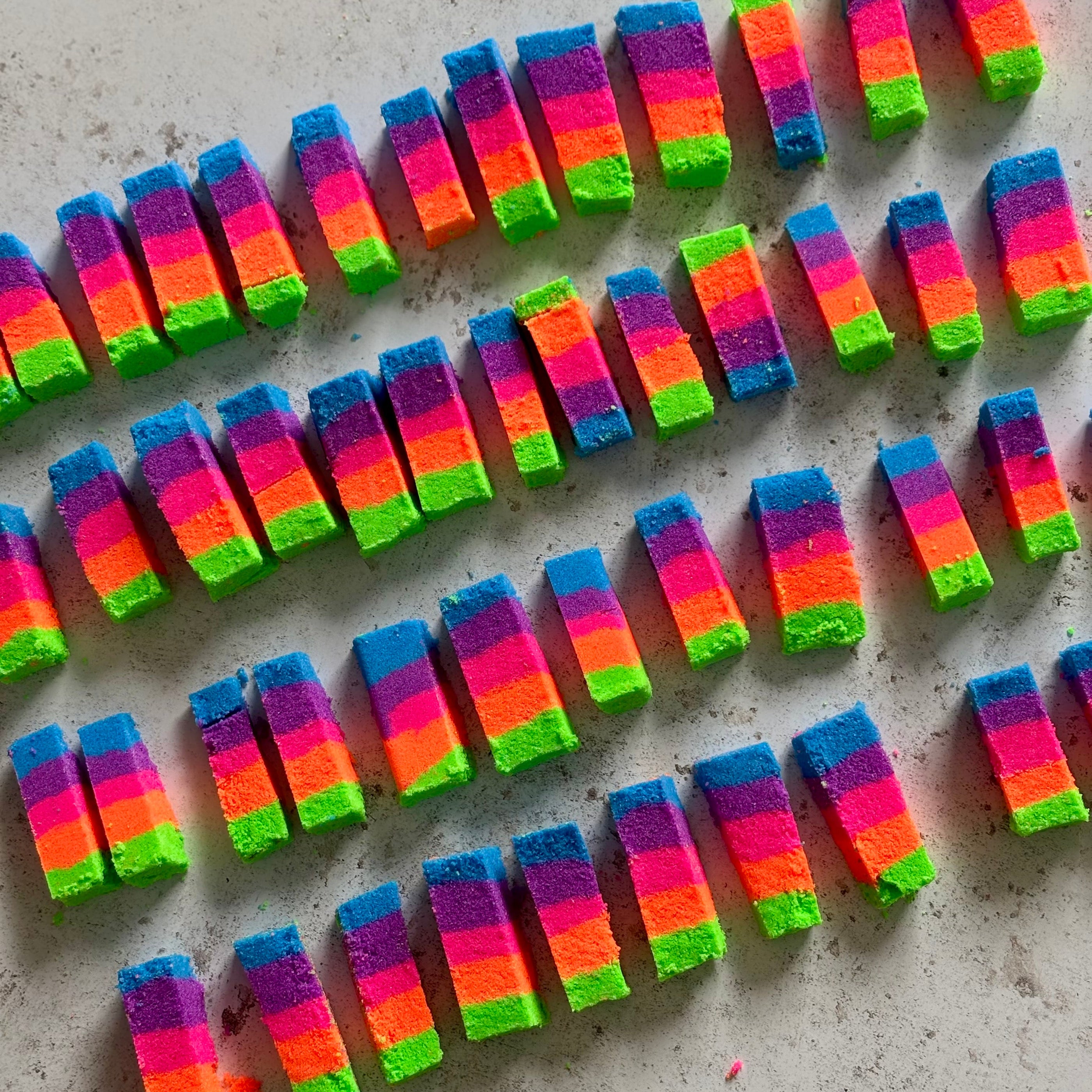 Handmade natural neon rainbow bath bomb rocks fizz