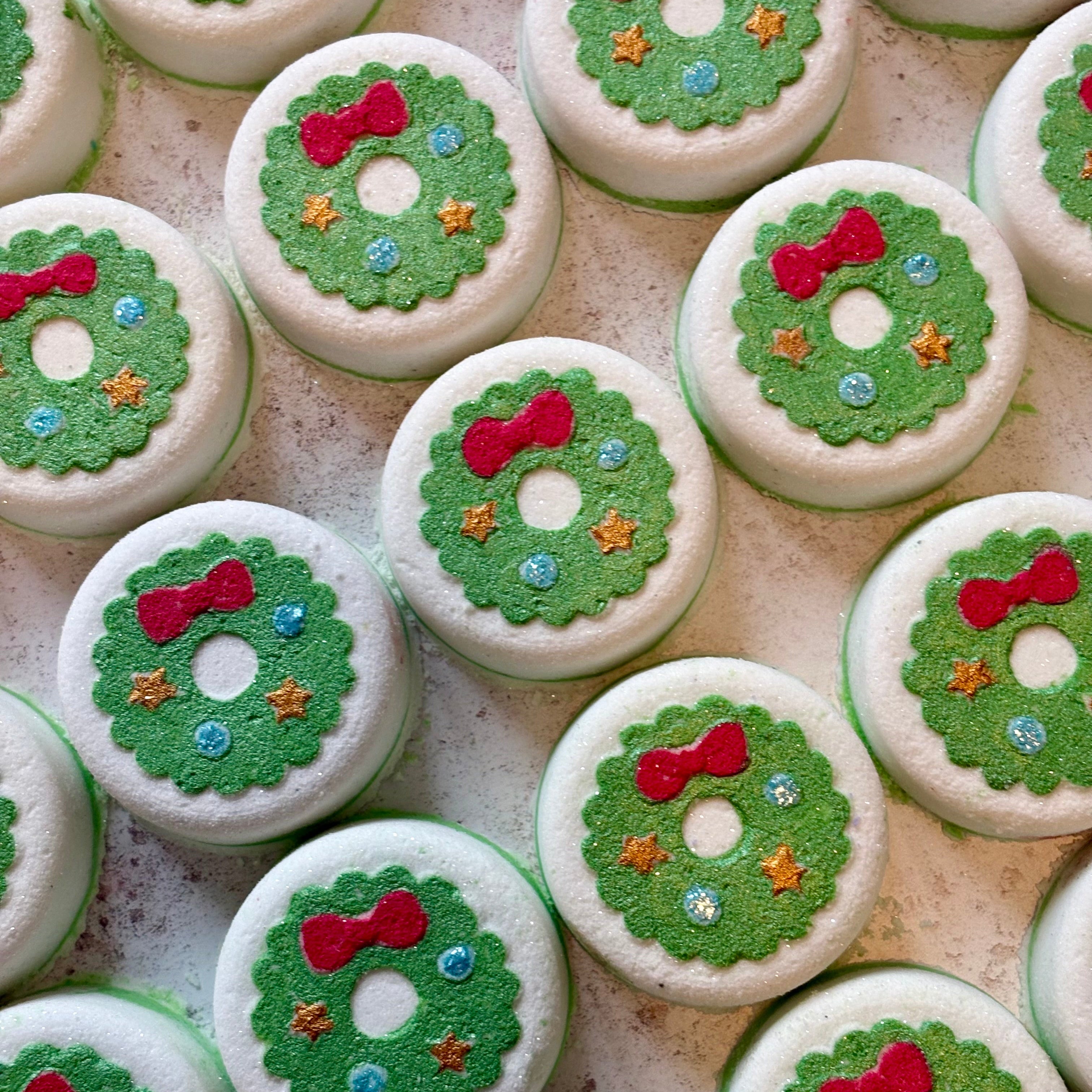 handmade natural bath bombs Christmas wreath stocking filler