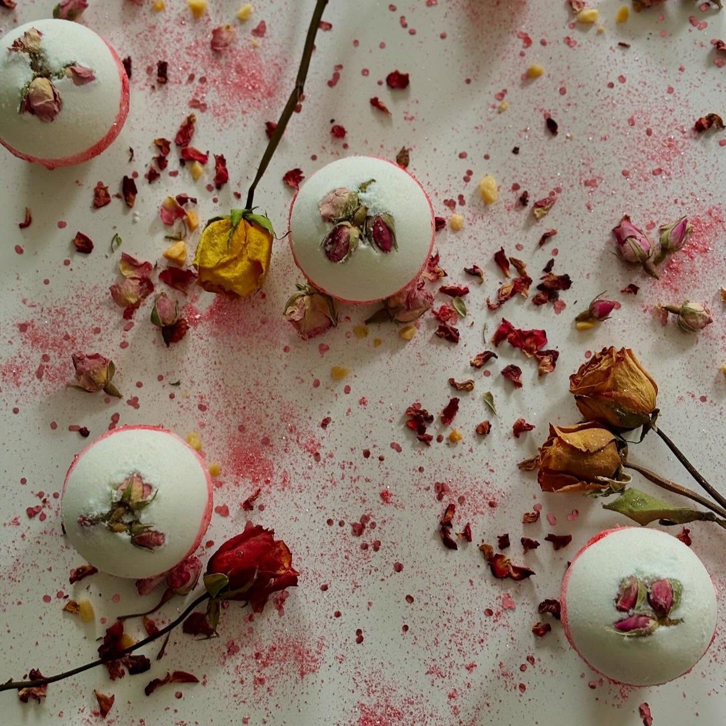 handmade natural rose milk bath bomb