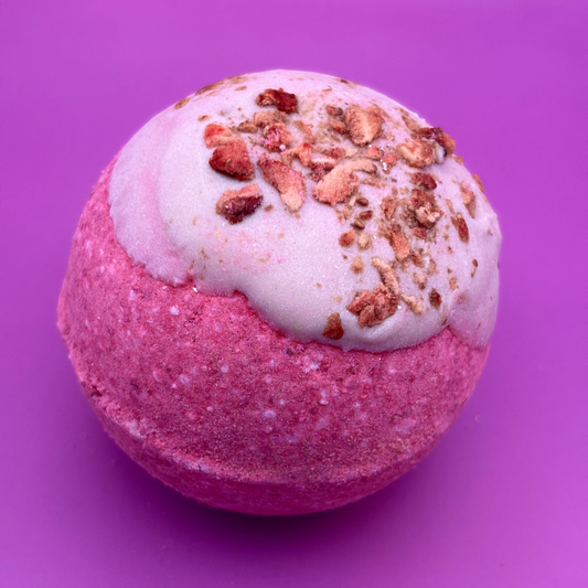 handmade natural strawberries and cream bath bomb