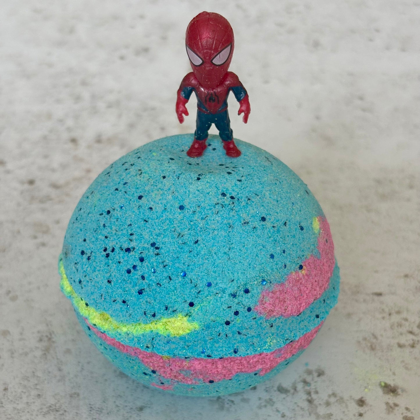 superhero toy inside bath bomb handmade natural